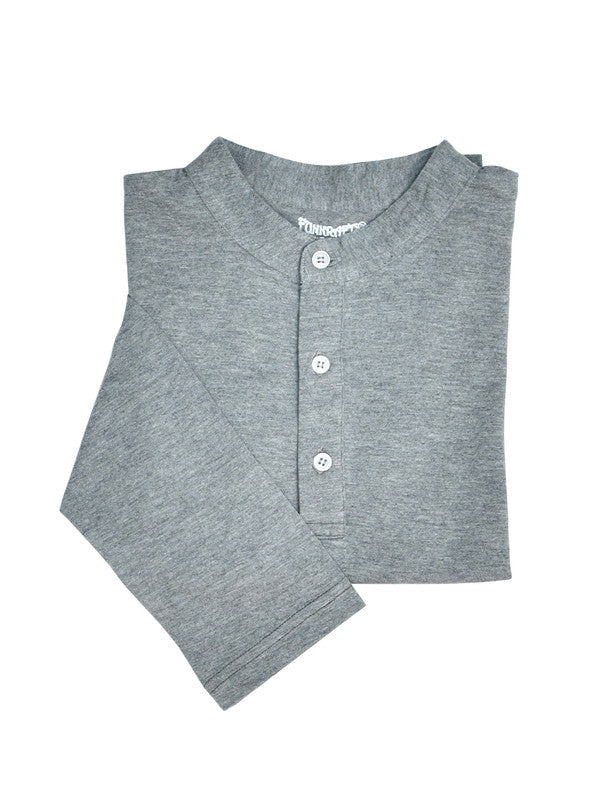 Boys Full Sleeves 100% Cotton Henley T-Shirt - Grey Melange!!