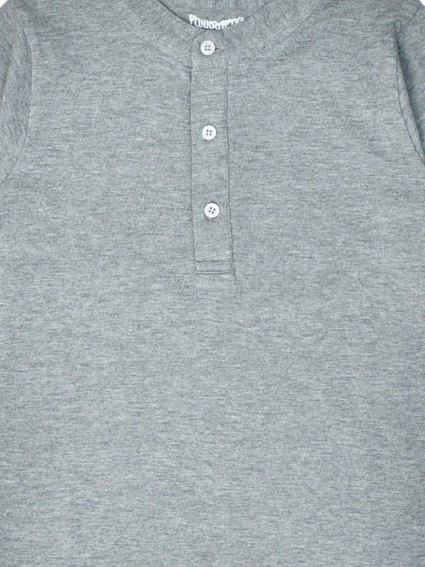 Boys Full Sleeves 100% Cotton Henley T-Shirt - Grey Melange!!