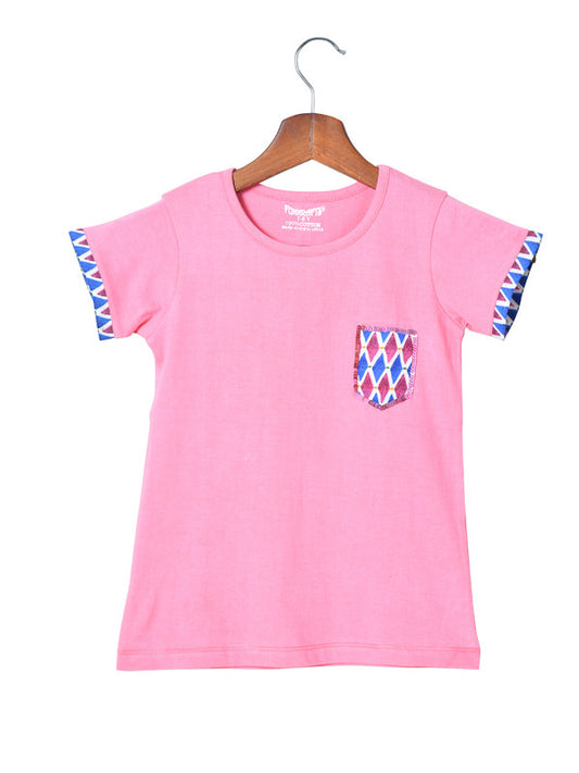 Girls Half Sleeves 100% Cotton T-Shirt -  Pink!!