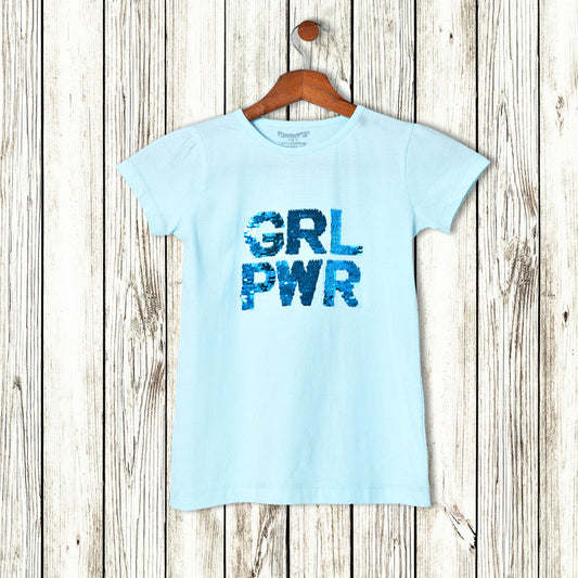 Girls Half Sleeves 100% Cotton T-Shirt -  Blue!!