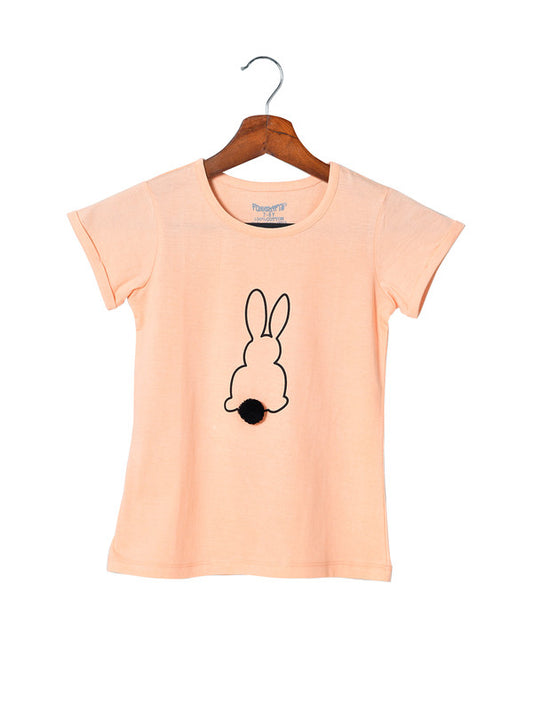 Girls Half Sleeves 100% Cotton T-Shirt -  Peach!!