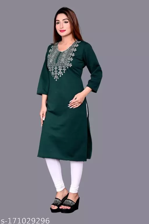 DESIGNER GREEN EMBROIDERY WORK KURTI!!