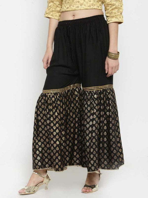 Black Rayon Wide Leg Printed Palazzo Free Size( 28 to 40 Inch)!!