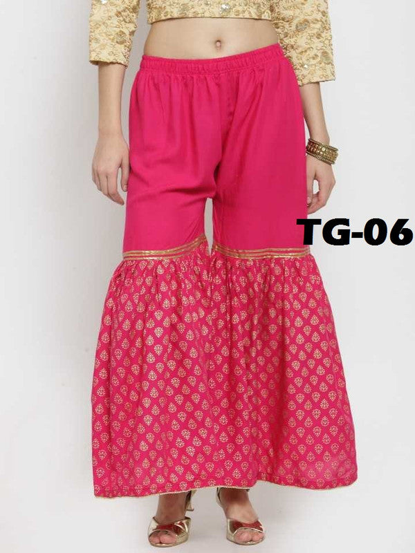 Magenta Rayon Wide Leg Printed Palazzo Free Size( 28 to 40 Inch)!!