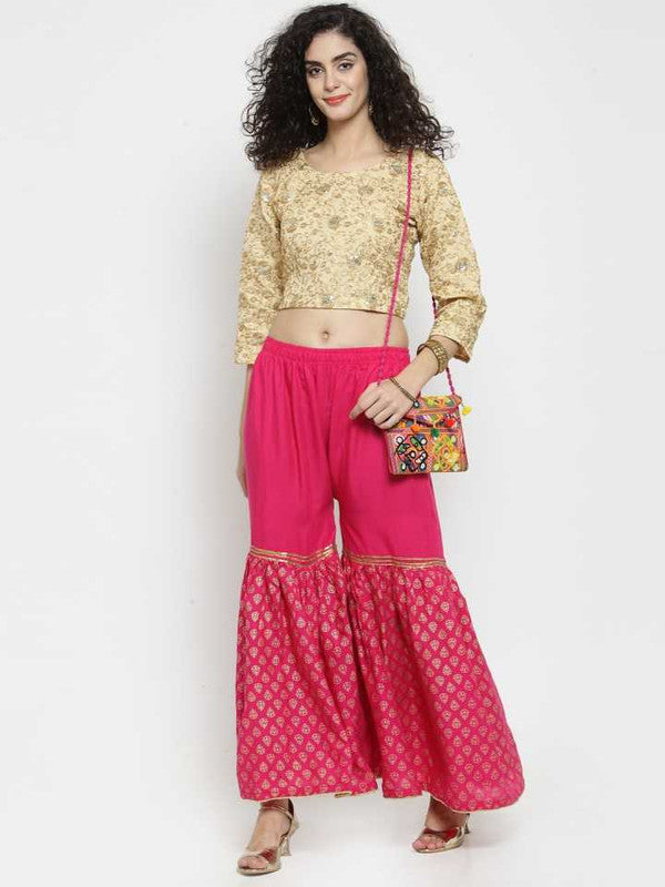 Magenta Rayon Wide Leg Printed Palazzo Free Size( 28 to 40 Inch)!!