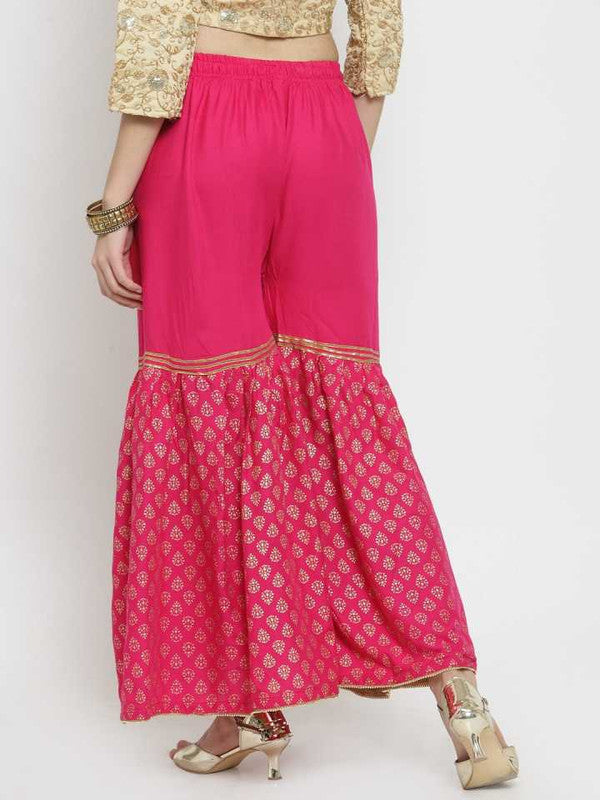 Magenta Rayon Wide Leg Printed Palazzo Free Size( 28 to 40 Inch)!!