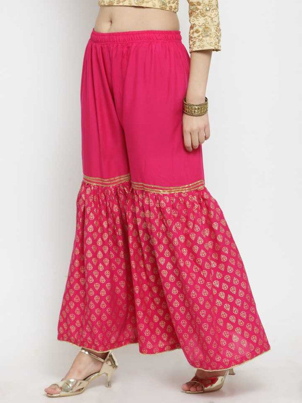 Magenta Rayon Wide Leg Printed Palazzo Free Size( 28 to 40 Inch)!!