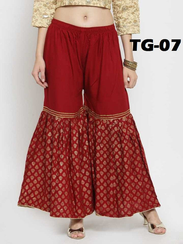 Maroon Rayon Wide Leg Printed Palazzo Free Size( 28 to 40 Inch)!!