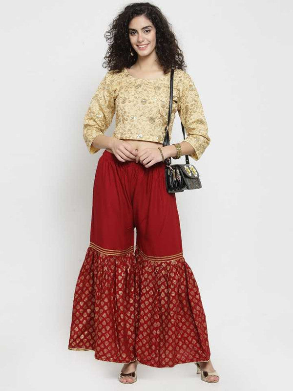 Maroon Rayon Wide Leg Printed Palazzo Free Size( 28 to 40 Inch)!!