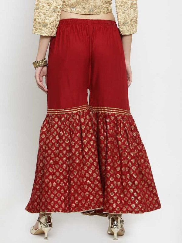 Maroon Rayon Wide Leg Printed Palazzo Free Size( 28 to 40 Inch)!!