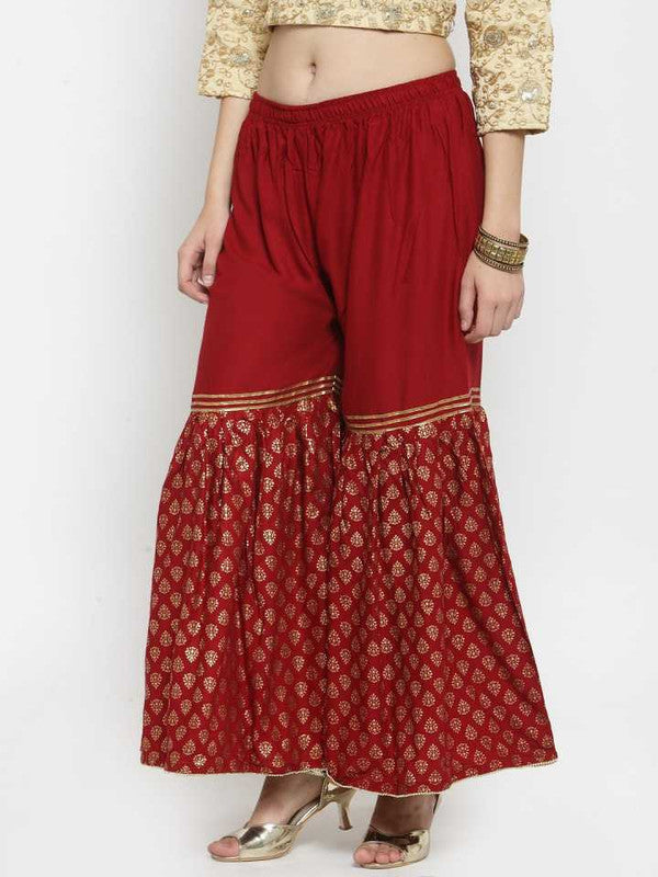 Maroon Rayon Wide Leg Printed Palazzo Free Size( 28 to 40 Inch)!!