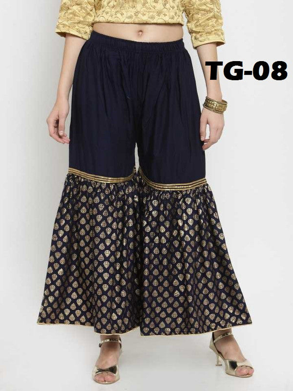 Navy Blue Rayon Wide Leg Printed Palazzo Free Size( 28 to 40 Inch)!!