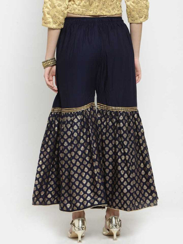 Navy Blue Rayon Wide Leg Printed Palazzo Free Size( 28 to 40 Inch)!!