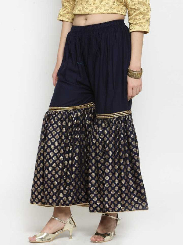 Navy Blue Rayon Wide Leg Printed Palazzo Free Size( 28 to 40 Inch)!!