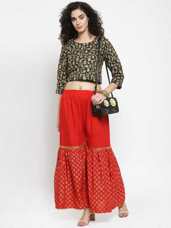 Red Rayon Wide Leg Printed Palazzo Free Size( 28 to 40 Inch)!!