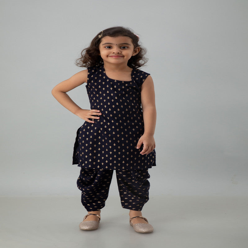 Blue Coloured Premium Rayon with Beautiful Print Sleeveless Girls Kids Designer Party wear Kurti with Dhoti & Jacket!!