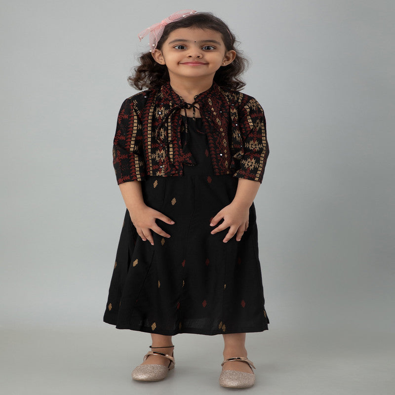 Black Coloured Premium Rayon with Beautiful Print Sleeveless Girls Kids Designer Party wear Kurti with Jacket!!