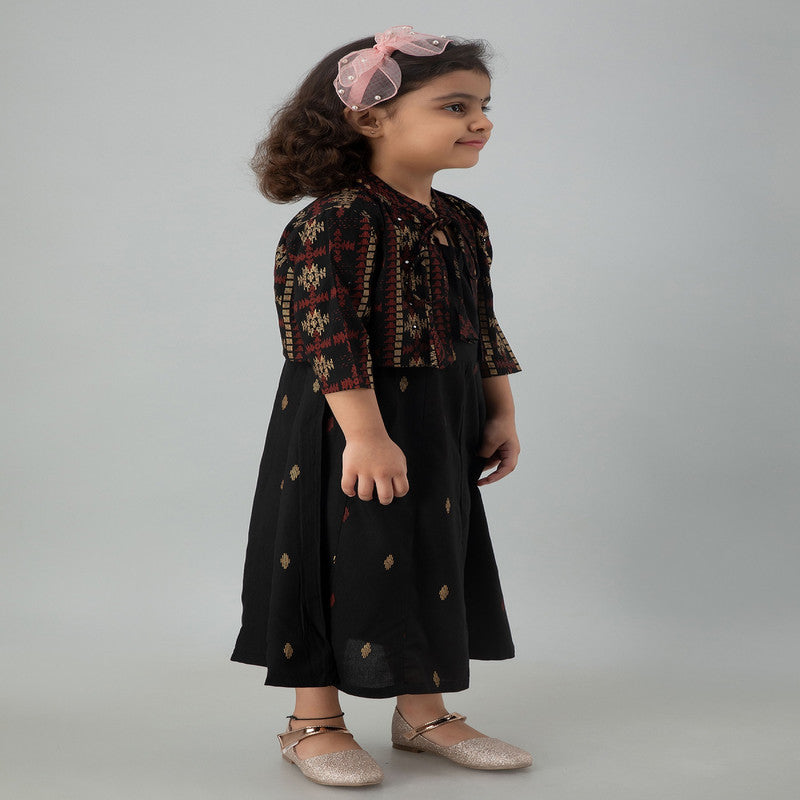 Black Coloured Premium Rayon with Beautiful Print Sleeveless Girls Kids Designer Party wear Kurti with Jacket!!