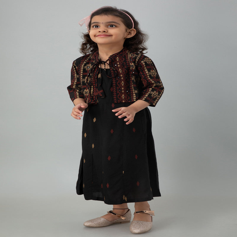 Black Coloured Premium Rayon with Beautiful Print Sleeveless Girls Kids Designer Party wear Kurti with Jacket!!