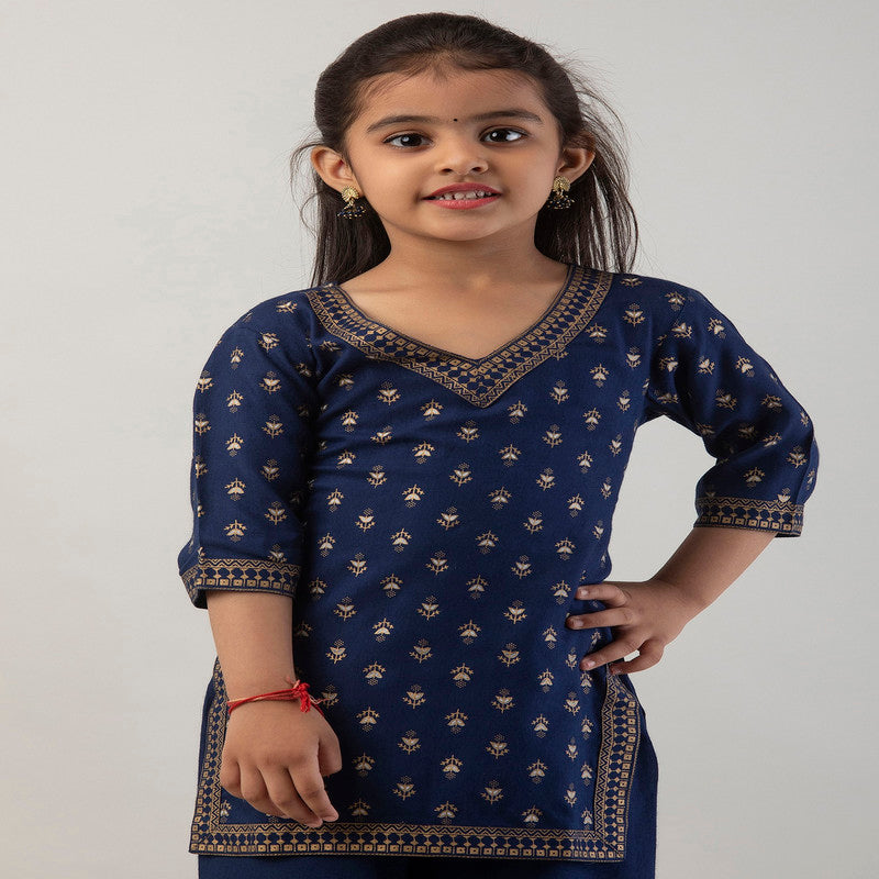 Blue Coloured Premium Rayon with Beautiful Print Sleeveless Girls Kids Designer Party wear Kurti with Sharara!!