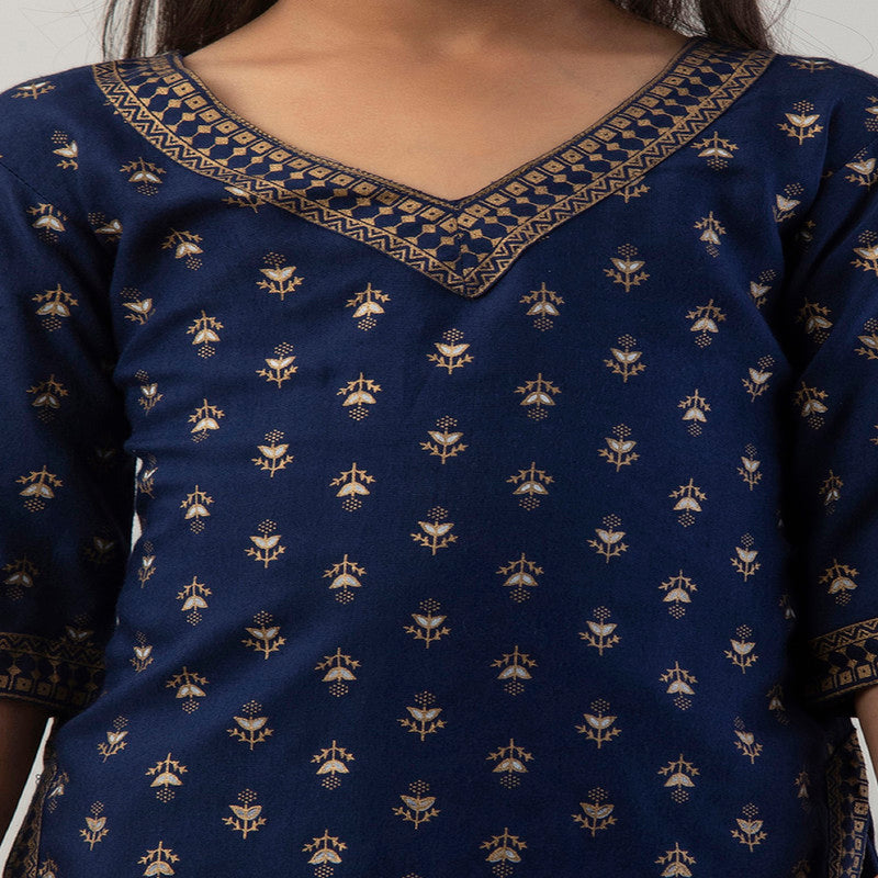 Blue Coloured Premium Rayon with Beautiful Print Sleeveless Girls Kids Designer Party wear Kurti with Sharara!!