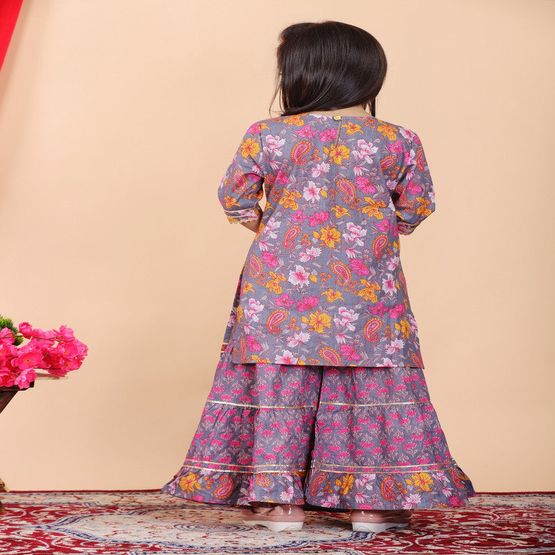 Multi Coloured Pure Cotton with Beautiful Print & Embroidery work Girls Kids Designer Party wear Kurti with Sharara!!