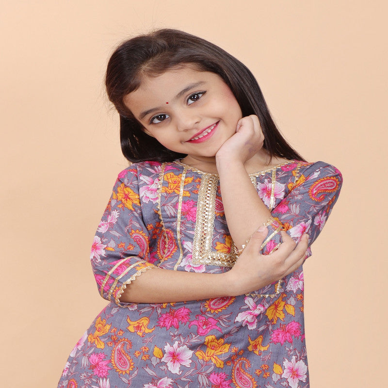 Multi Coloured Pure Cotton with Beautiful Print & Embroidery work Girls Kids Designer Party wear Kurti with Sharara!!