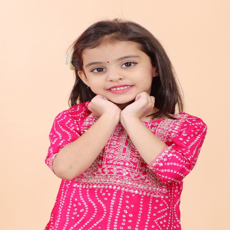 Pink & White Coloured Premium Rayon with Beautiful Print & Embroidery Work Girls Kids Designer Party wear Kurti with Sharara!!