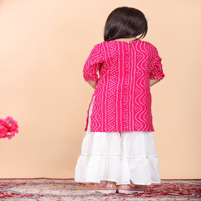 Pink & White Coloured Premium Rayon with Beautiful Print & Embroidery Work Girls Kids Designer Party wear Kurti with Sharara!!