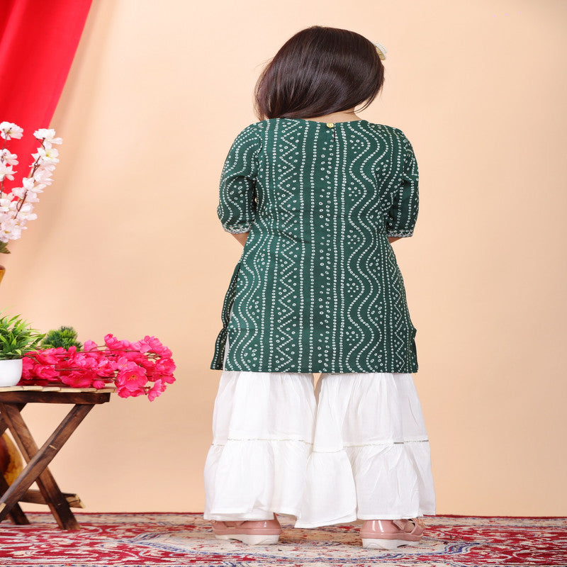 Green & White Coloured Premium Rayon with Beautiful Print & Embroidery Work Girls Kids Designer Party wear Kurti with Sharara!!