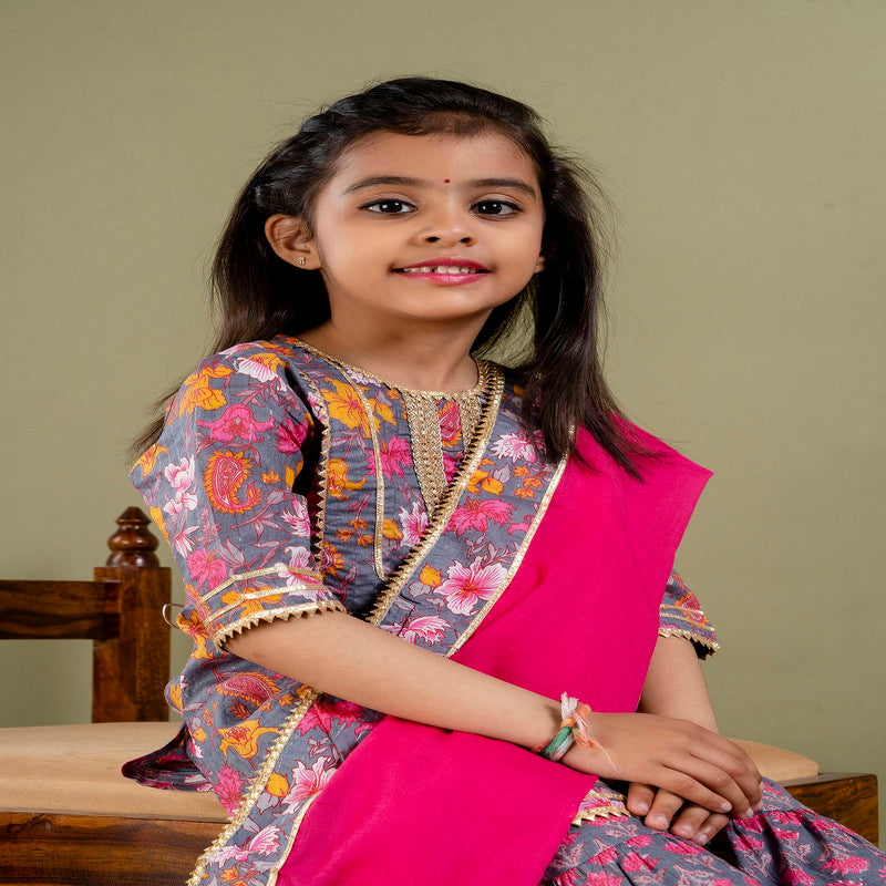 Pink & Multi Coloured Pure Cotton with Beautiful Print & Embroidery Work Girls Kids Designer Party wear Kurti Sharara with Dupatta!!