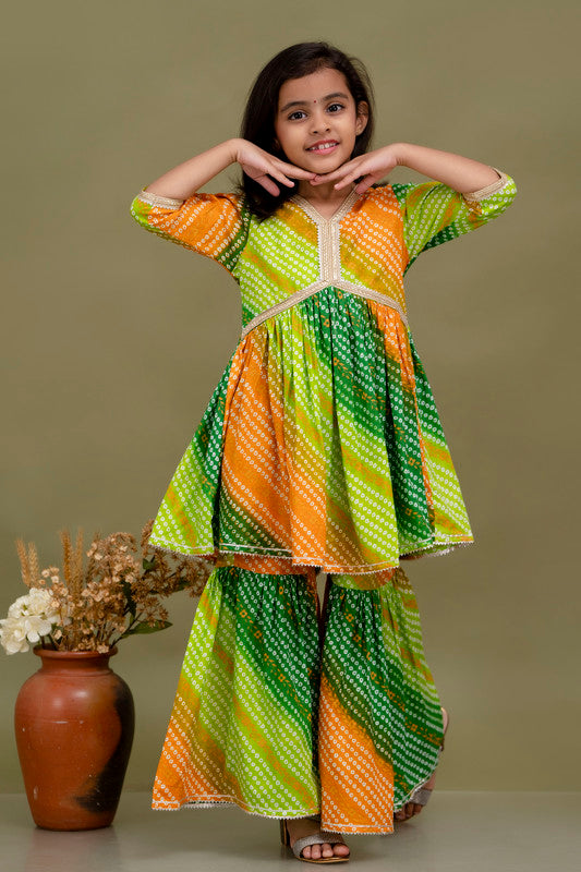 Multi Coloured Pure Cotton with Beautiful Print & Embroidery Work Girls Kids Designer Party wear Kurti with Sharara!!