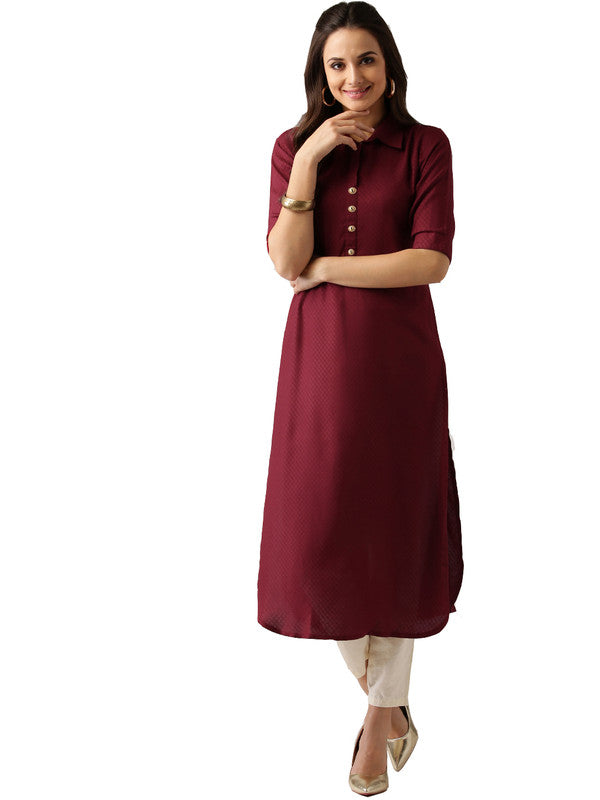 Maroon Coloured Fancy Designer Rayon Kurti!!