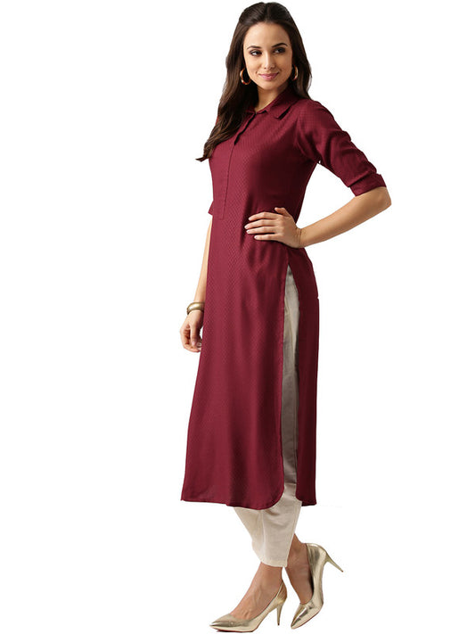 Maroon Coloured Fancy Designer Rayon Kurti!!