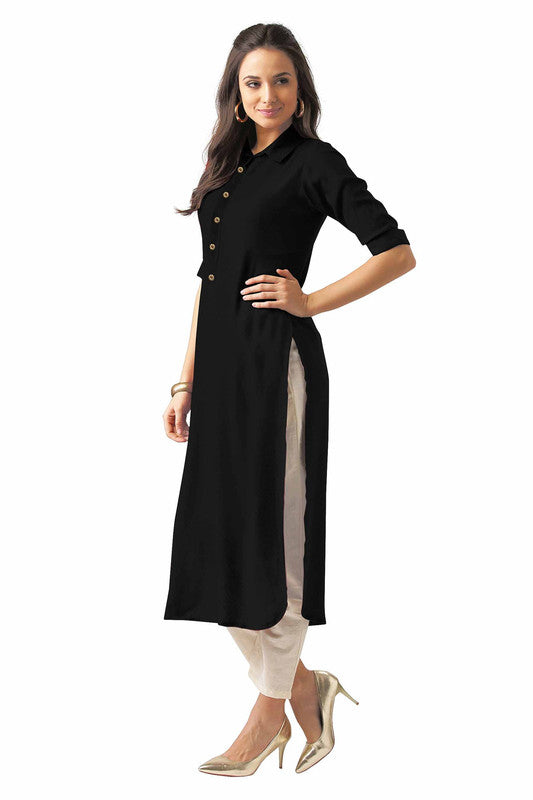 Black Coloured Fancy Designer Rayon Kurti!!