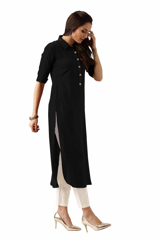 Black Coloured Fancy Designer Rayon Kurti!!