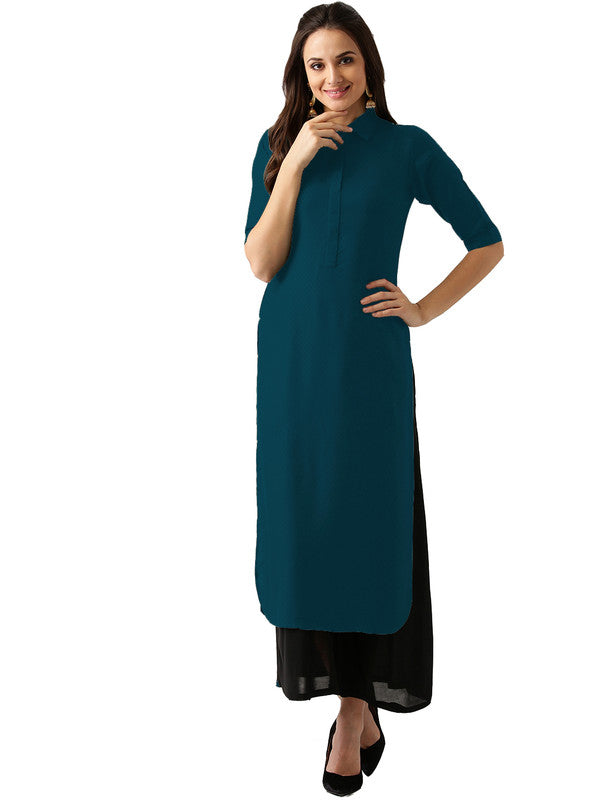 Dark Rama Blue Coloured Fancy Designer Rayon Kurti!!