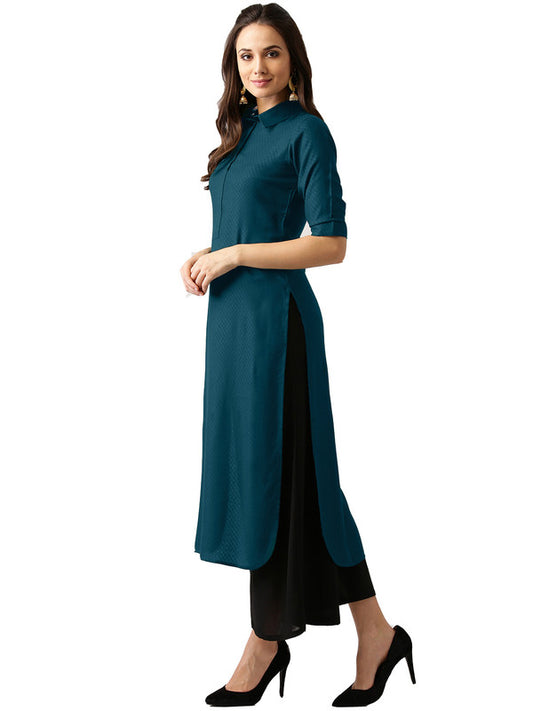 Dark Rama Blue Coloured Fancy Designer Rayon Kurti!!