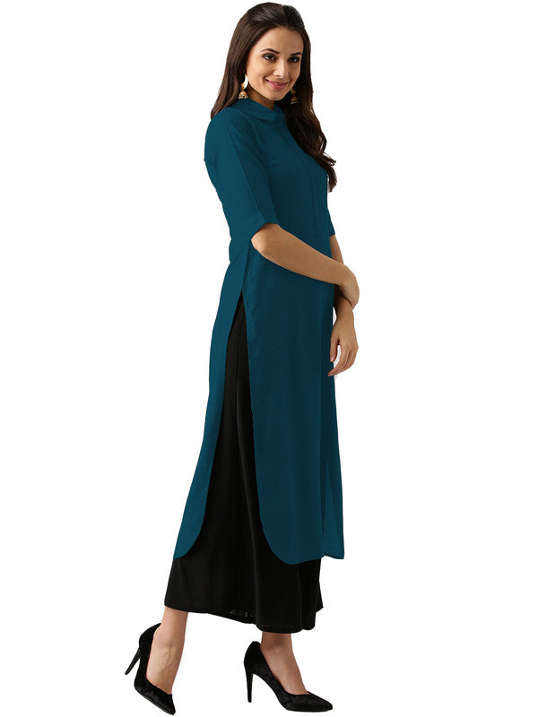 Dark Rama Blue Coloured Fancy Designer Rayon Kurti!!