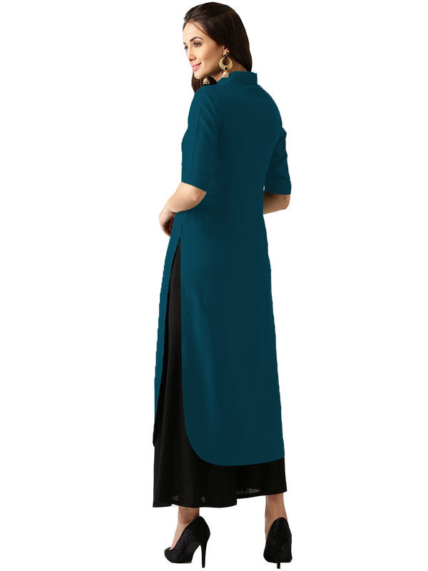 Dark Rama Blue Coloured Fancy Designer Rayon Kurti!!