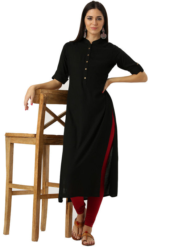 Black Coloured Fancy Designer Rayon Kurti!!