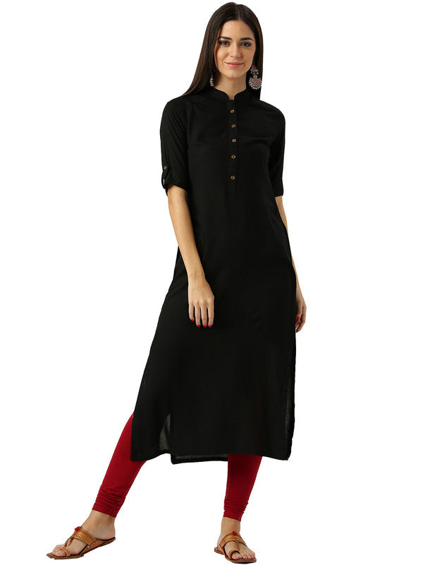 Black Coloured Fancy Designer Rayon Kurti!!