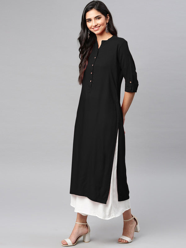 Black Coloured Fancy Designer Rayon Kurti!!