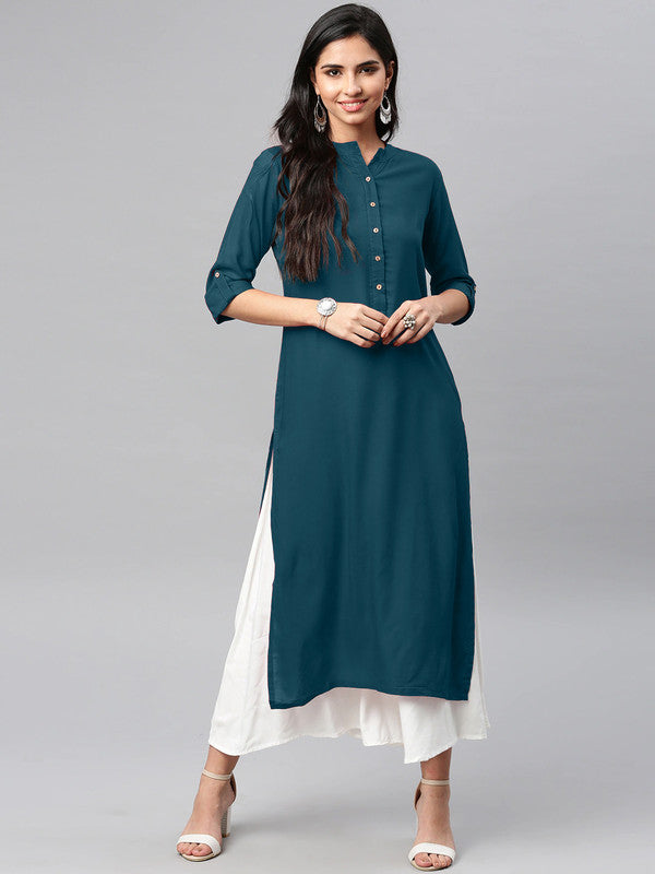 Dark Rama Blue Coloured Fancy Designer Rayon Kurti!!