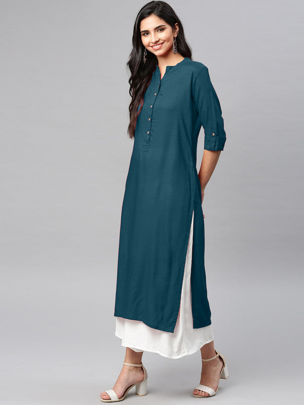 Dark Rama Blue Coloured Fancy Designer Rayon Kurti!!