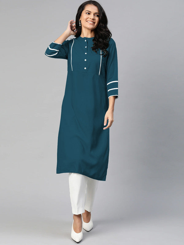 Dark Rama Blue Coloured Fancy Designer Rayon Kurti!!