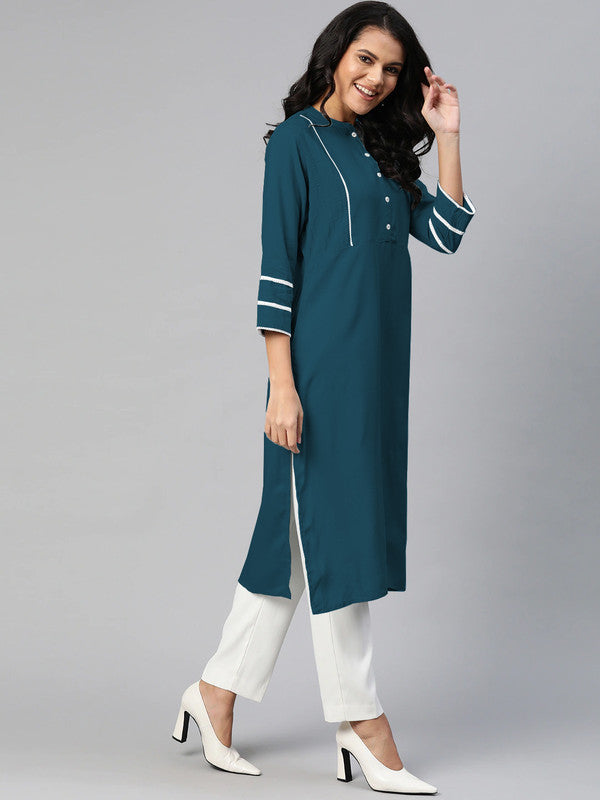 Dark Rama Blue Coloured Fancy Designer Rayon Kurti!!