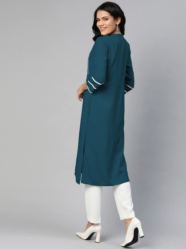 Dark Rama Blue Coloured Fancy Designer Rayon Kurti!!