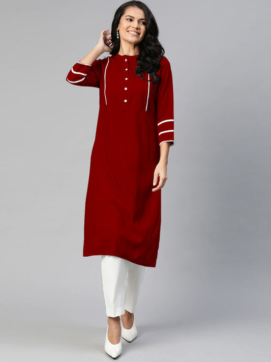 Maroon Coloured Fancy Designer Rayon Kurti!!