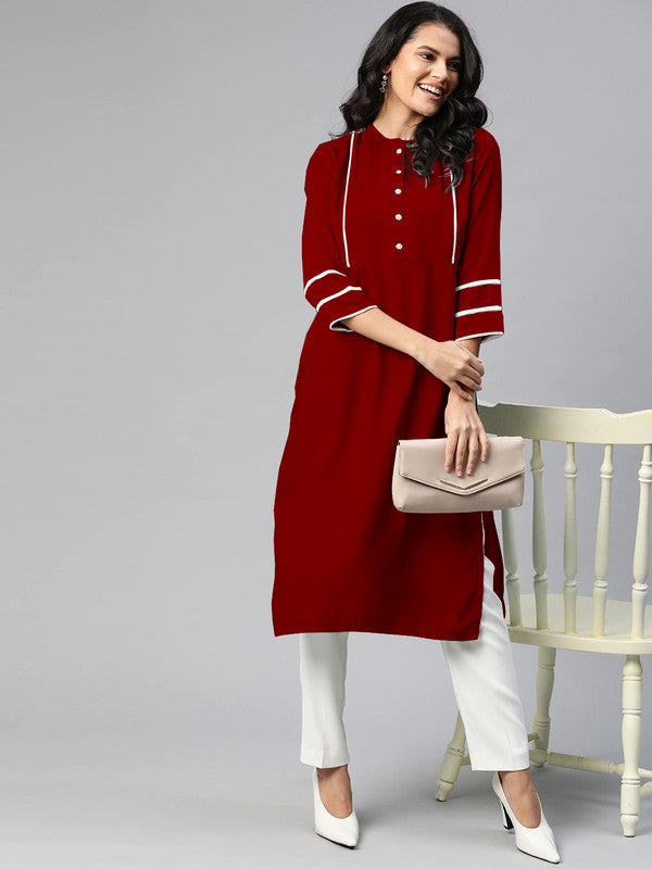 Maroon Coloured Fancy Designer Rayon Kurti!!